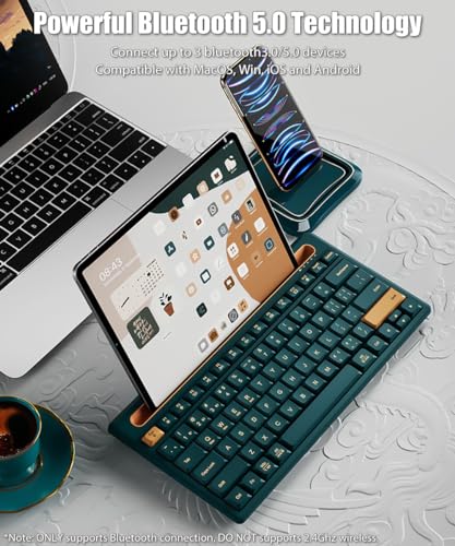 Bluetooth Keyboard With Integrated Stand For Ipad & Iphone, 75% Compact Silent 79 Keys, 2 Aaa Batteries, Smart Auto-Sleep, For Mult-Device, Laptop, Tablet, Smartphone (Dark Green)