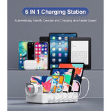 Charging Station For Multiple Devices, 6 Port 50W Fast Multi Charger Station Charging Dock With 6 Mixed Charging Cables For Iphone, Ipad, Kindle, Tablet, Cellphone And Others