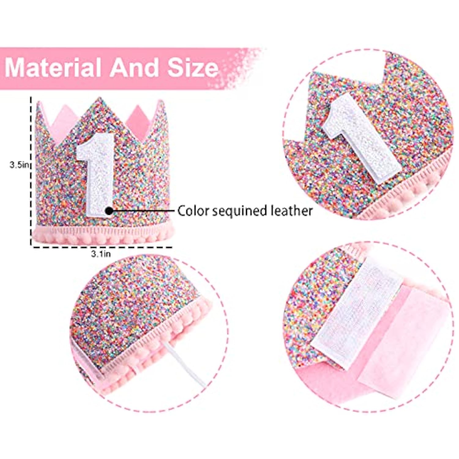 Rainbow Crown For 1St Birthday Party- Glitter Birthday Crown, Birthday Hats For Kids, Baby'S Birthday Photo Props, Crown Birthday Decoration, Little Girls Hair Accessories Party