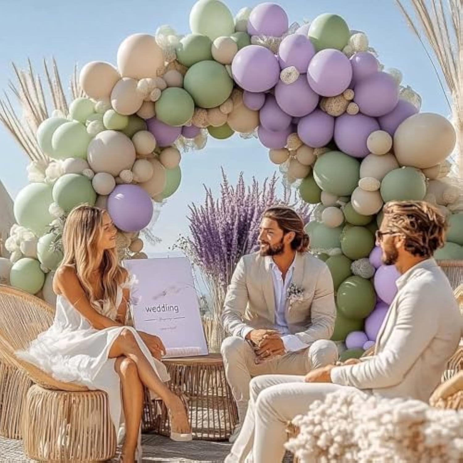 Dusty Green Purple Balloon Arch Garland Double Stuffed Pastel Light Lavender Oilve White Sand Balloon Kit For Neutral Baby Shower Birthday Wedding Summer Party Decoration