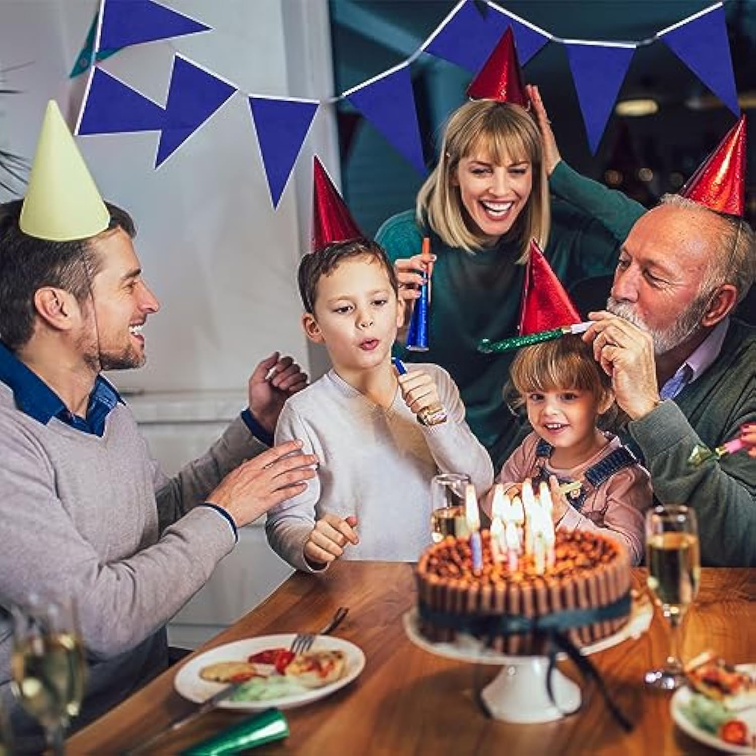 300 Feet Blank Pennant Banners Flags String Hanging Diy 180 Pcs Triangle Bunting Pennant Garland For Opening Graduation Birthday Party Decoration Festival Celebration (Blue)