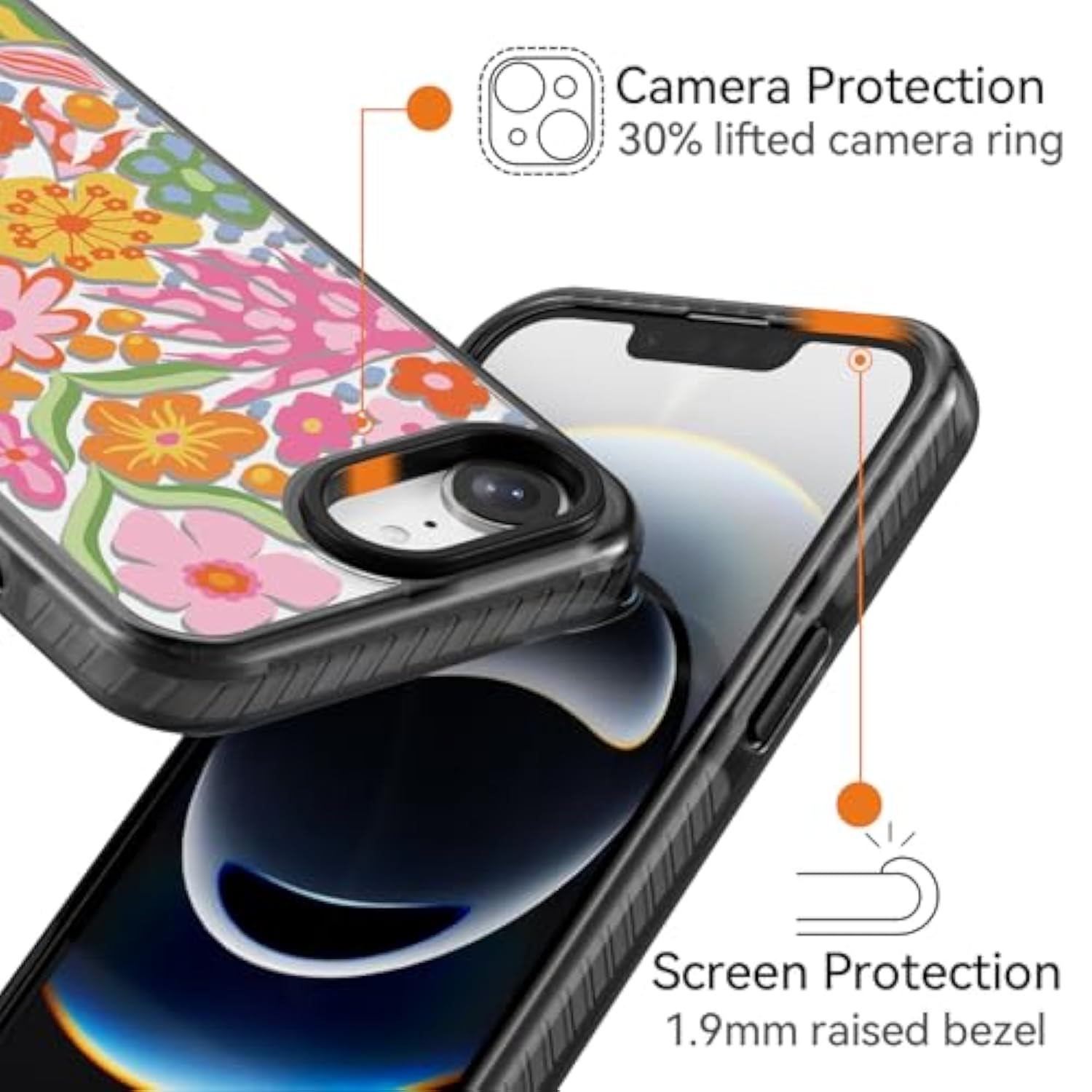 Compatible For 16E Case Cute - Durable Shockproof 6.6 Ft Drop Impact Phone Case - Black Funny Passion Flower Design For 16 Se 4 6.1"
