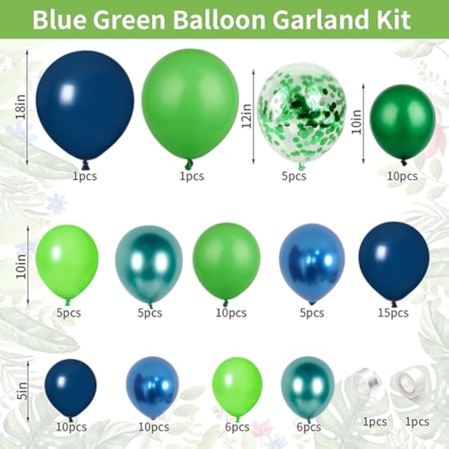 Blue Green Balloon Garland Kit, Blue Green Balloons And Confetti Balloons For Wedding Bridal Shower Birthday Baby Shower Party Decoration