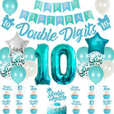 10Th Birthday Decorations For Girls Teal, Double Digits Party Supplies Turquoise Banner Cake & Cupcake Toppers Number 10 Helium Balloon Star Foil Balloon For 10 Year Old Girl Party Decorations