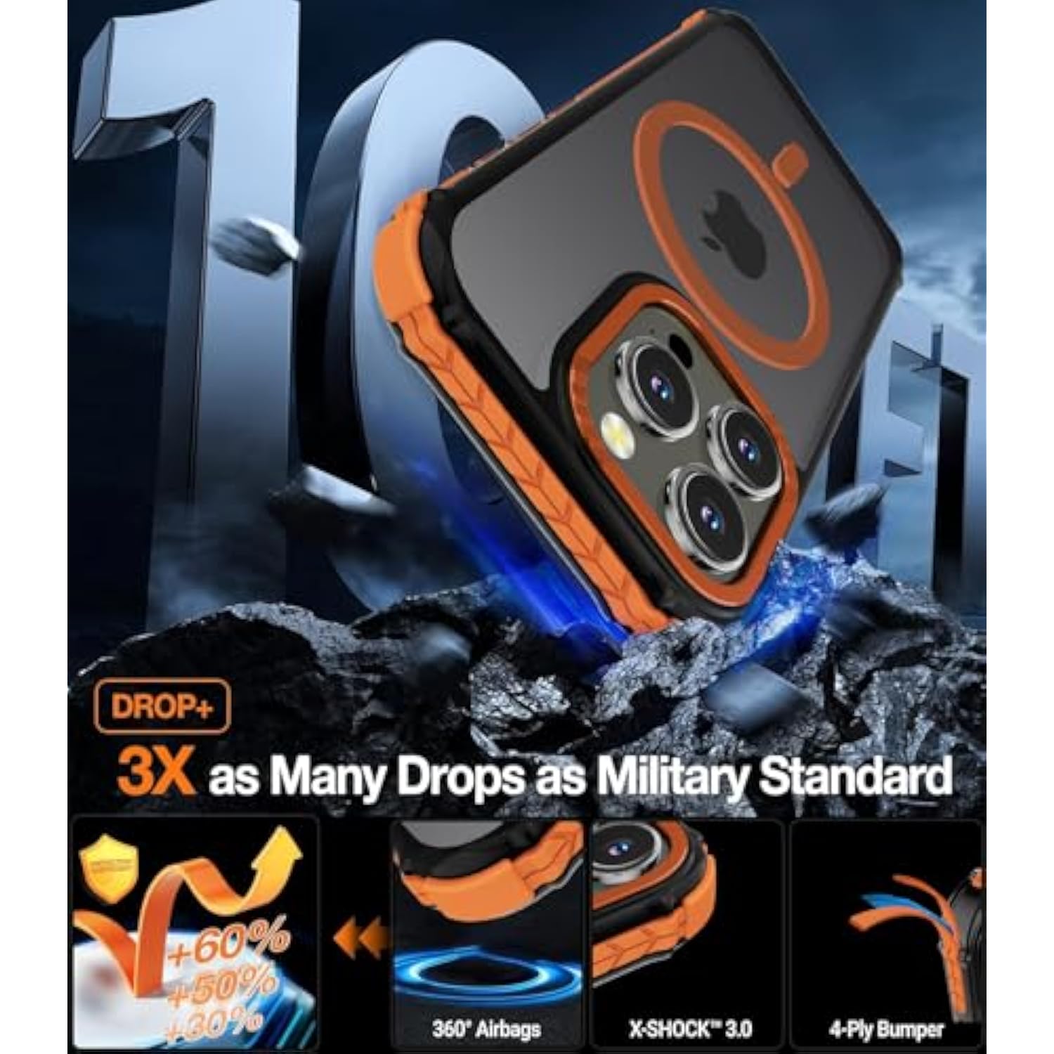 Strong Magnetic Case For Iphone 16 Pro 6.3-Inch,[Compatible With Magsafe] Translucent Matte Slim Shockproof Protective Phone Cover For Women Men-Forest Orange