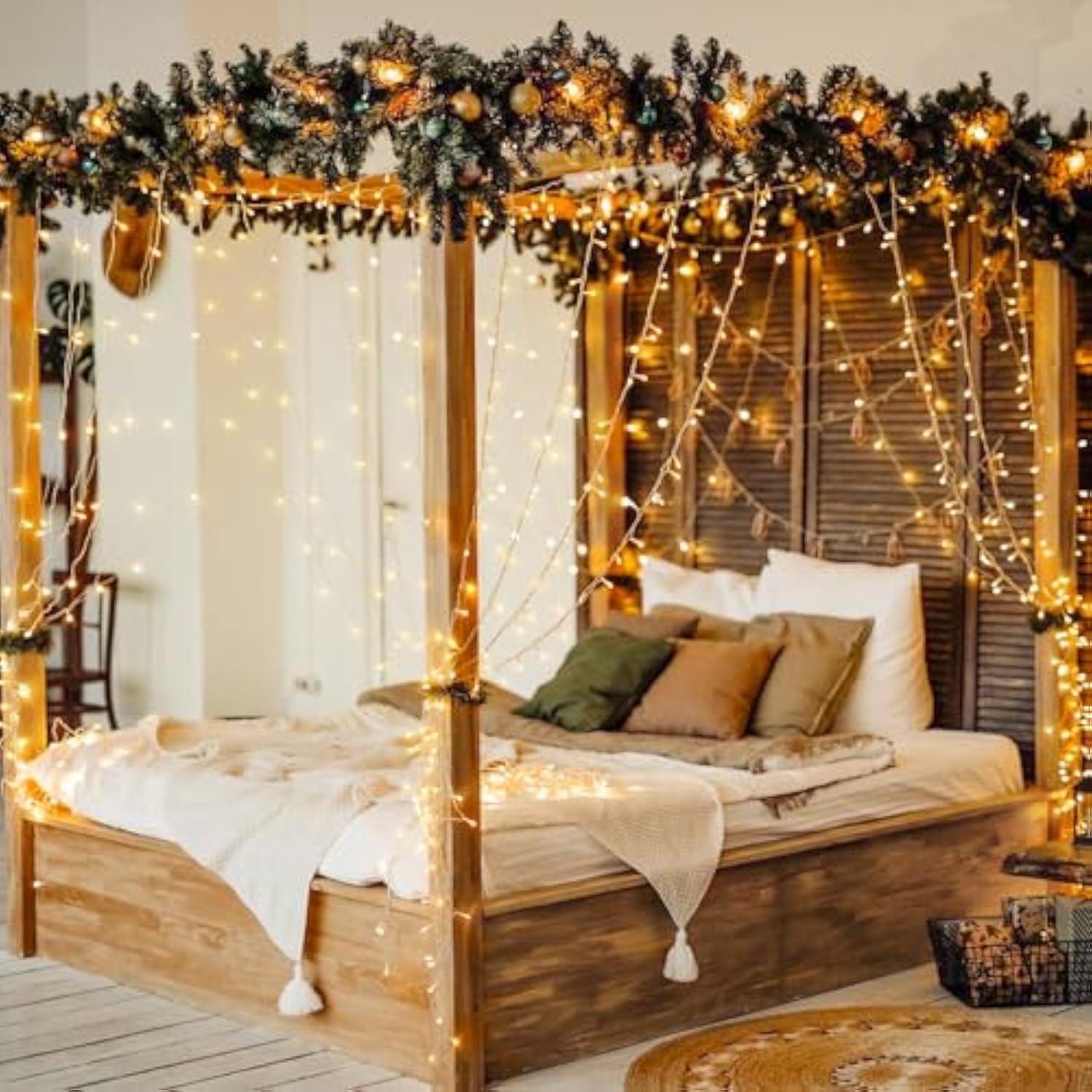 600 Led Christmas Curtain Lights Outdoor, 9.5X19.6Ft Christmas String Light Plug In With Remote, 8 Modes Wall Hanging Lights For Bedroom Party Backdrop Wedding Xmas Decor, Warm White