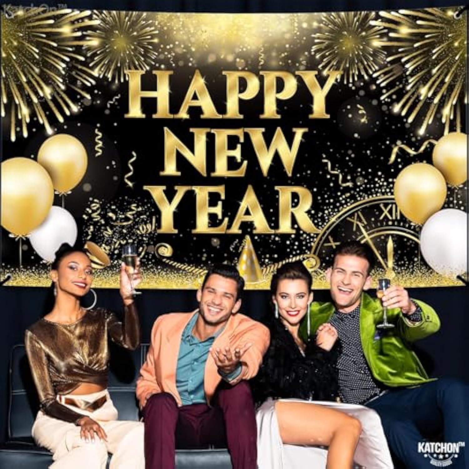 Xtralarge Happy New Year Banner 72x44in 2026 Party Backdrop