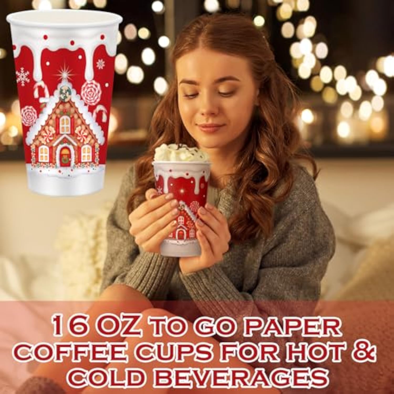 60 Pcs Christmas Paper Xmas Disposable Coffee Cups 16Oz For Drinking Tea Hot Cold Beverages, Santa Snowman Gingerbread Cups Christmas Decoration(Gingerbread Man)