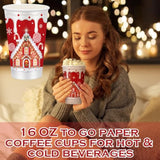 60 Pcs Christmas Paper Xmas Disposable Coffee Cups 16Oz For Drinking Tea Hot Cold Beverages, Santa Snowman Gingerbread Cups Christmas Decoration(Gingerbread Man)