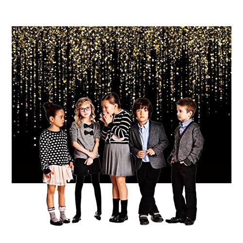 7x5 FT Black and Gold Bokeh Party Backdrop Photo Black and Gold Glitter Bokeh Sequin Spots Birthday Anniversary Photography Background Golden Sparkle Banner Photo Baby Bath Decoration