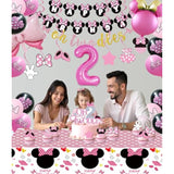 Pink Mouse 2Nd Birthday Party Supplies, Oh Twodles Girl Second Party Decorations Includes Happy Birthday Banner, Hanging Swirls, Tablecloth, Cake Cupcake Toppers, Bow Foil Balloon, Latex Balloons