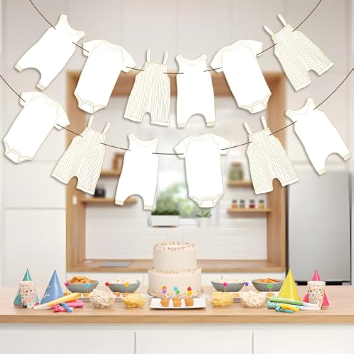 12Pc Neutral Baby Shower Bunting: Gold Banner for New Baby Party Decor