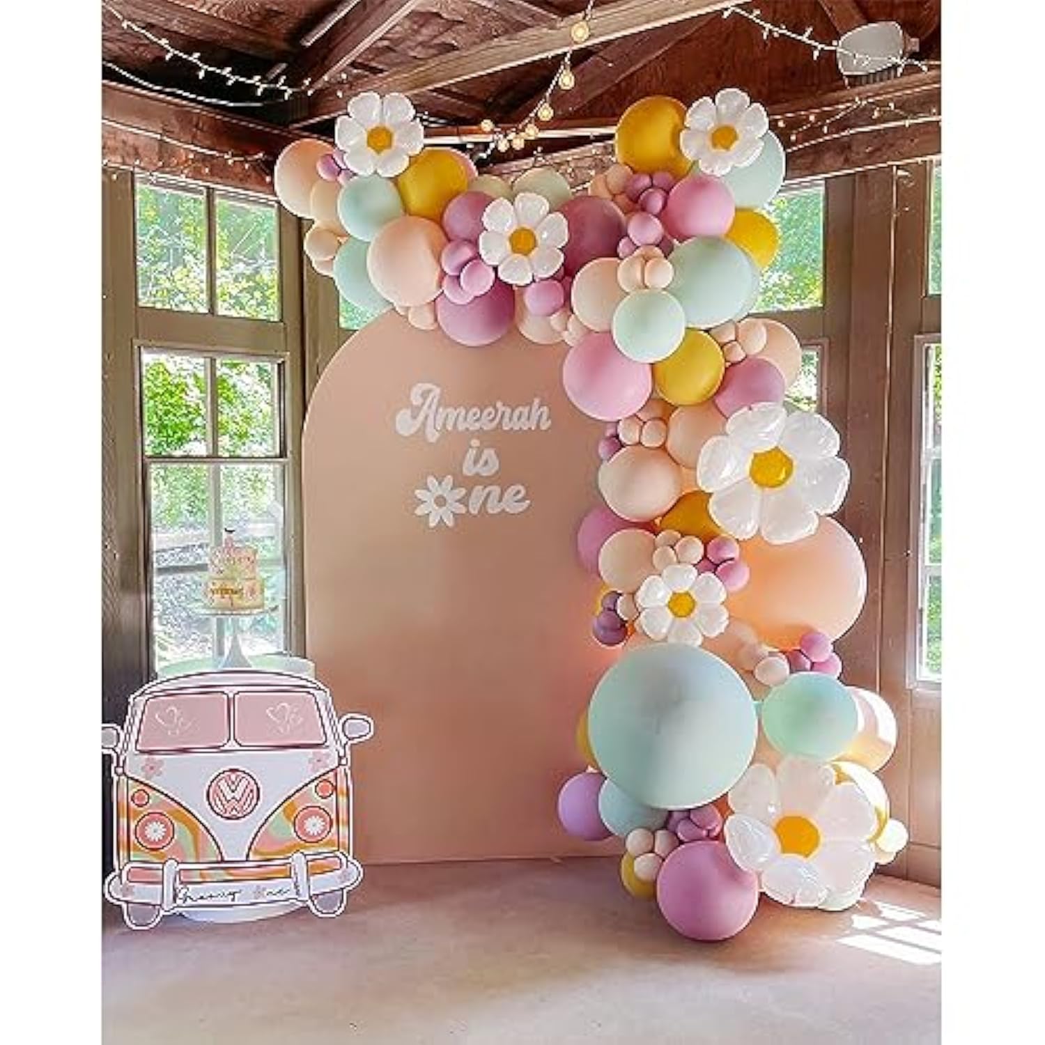 155pcs Groovy Daisy Balloon Garland Kit - Pastel Boho Balloons for Party Decor