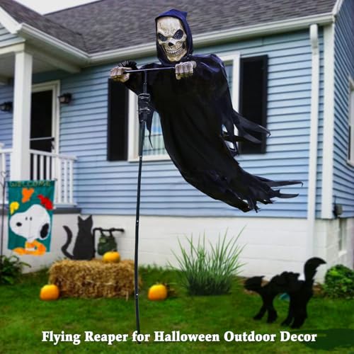 Outdoor Halloween Skeleton Decorations, 7.8Ft Flying Rotated Skull Reaper Ghost Scarecrow Decorations for Garden, Porch, Yard