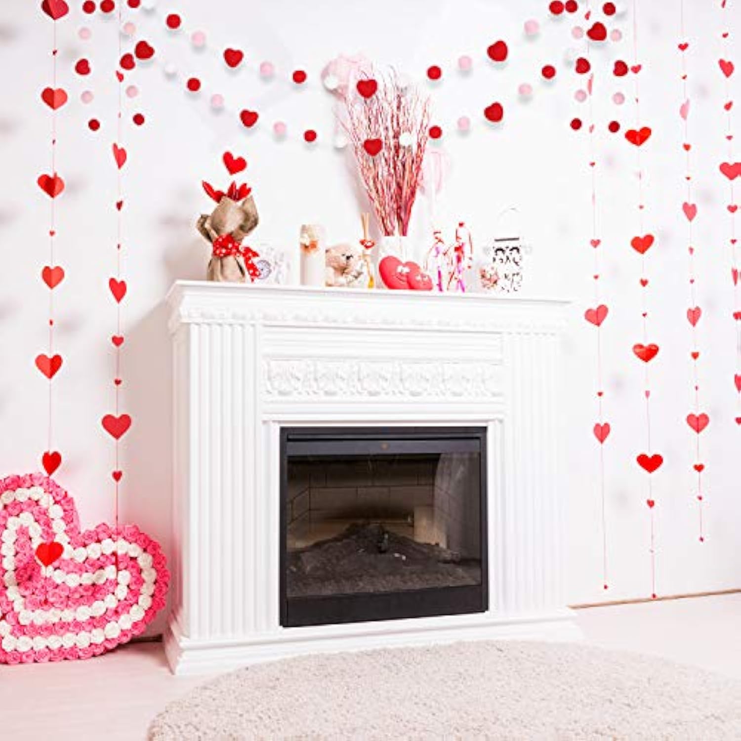 2 Pieces Valentine'S Day Felt Garlands Colorful Ball And Heart Hanging