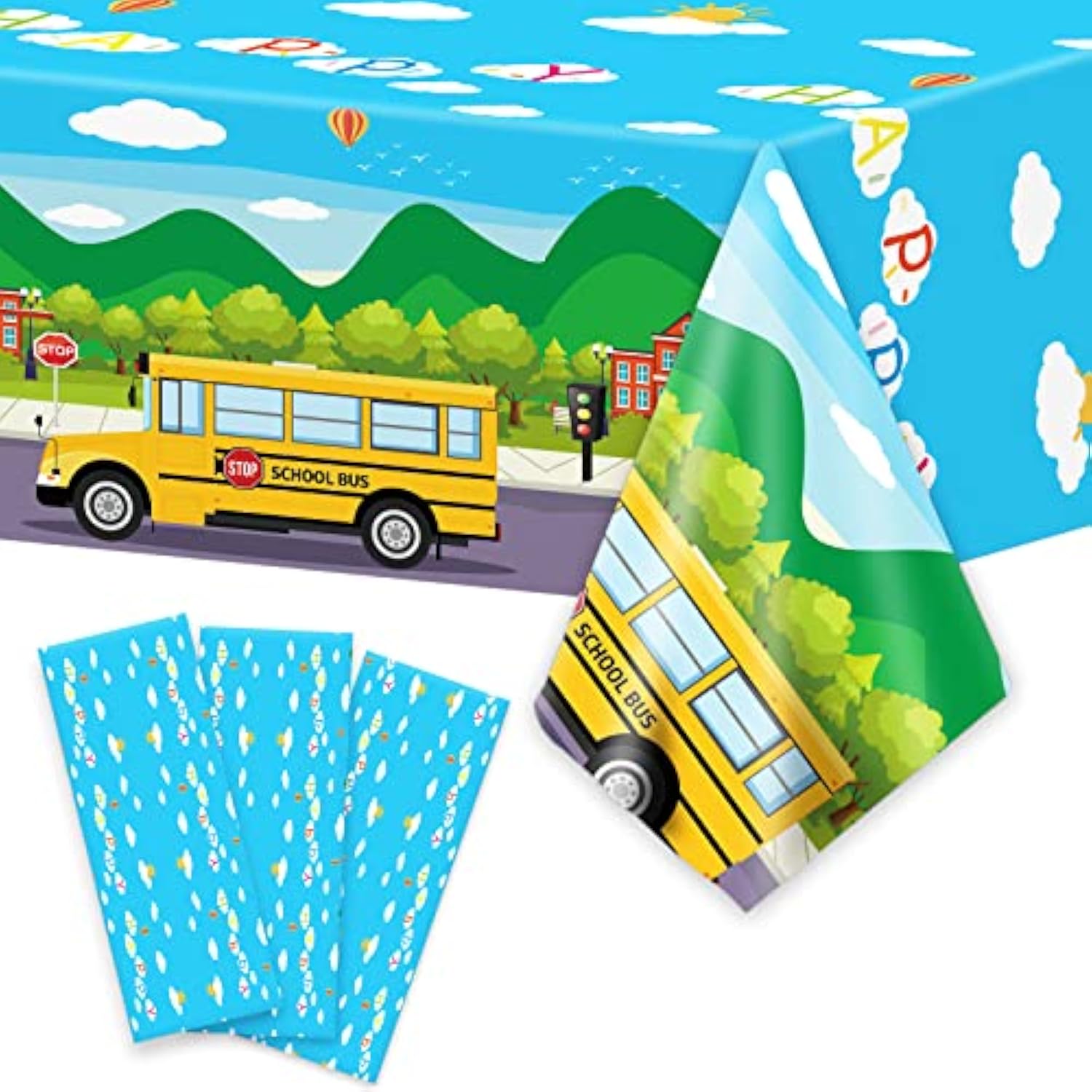 3 Pcs School Bus Tablecloth Back To School Party Tablecover For Bus Theme Party Supplies Table Cover Table Decorations For Kindergarten Decoration