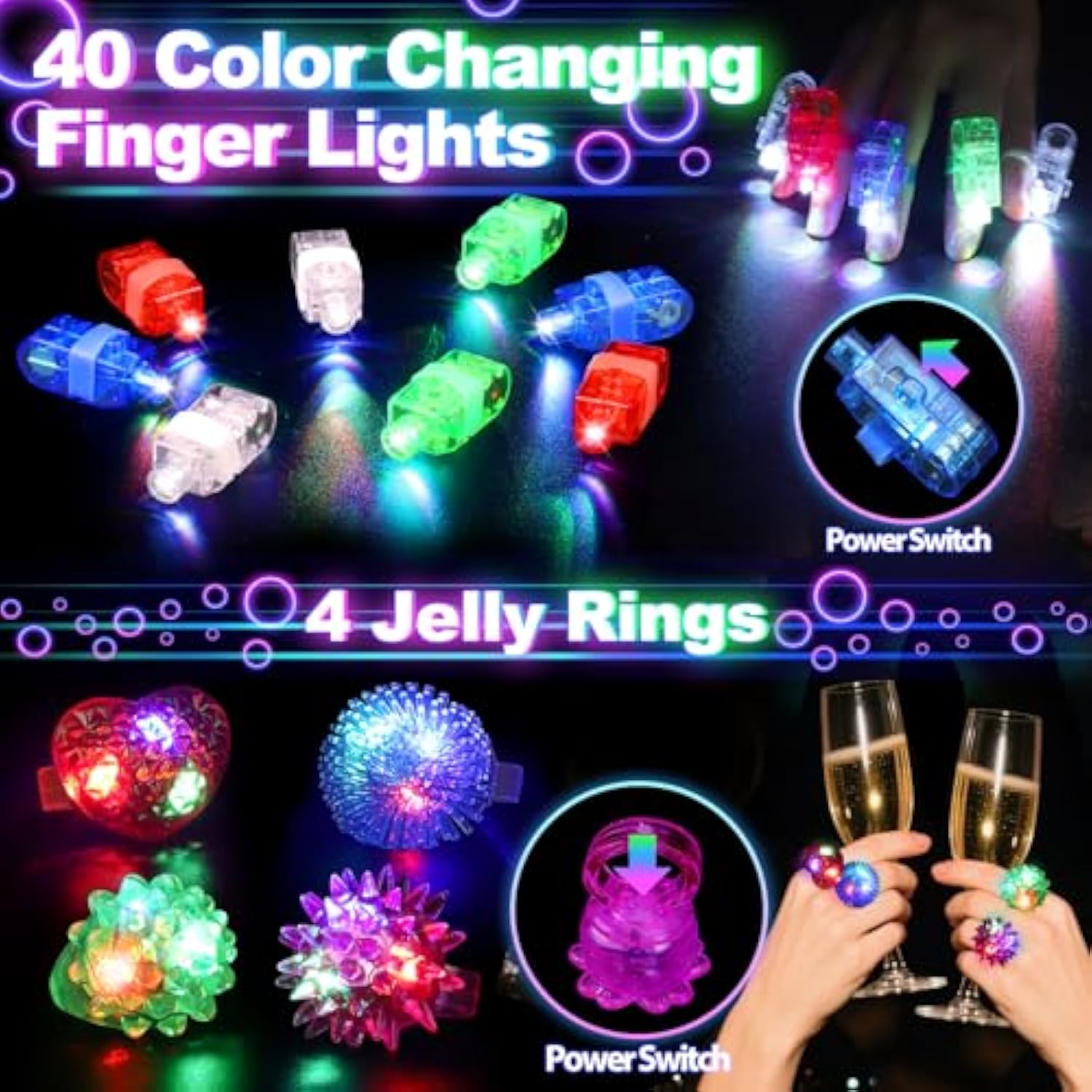 Glow In The Dark Party Supplies For Kids Adults, 128Pcs Light Up Party Favors With Led Glasses, Led Hair Clips,Finger Lights, Rings, Glow Sticks, Neon Bracelets Headbands Molds For Halloween Raves