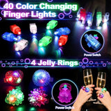 Glow In The Dark Party Supplies For Kids Adults, 128Pcs Light Up Party Favors With Led Glasses, Led Hair Clips,Finger Lights, Rings, Glow Sticks, Neon Bracelets Headbands Molds For Halloween Raves