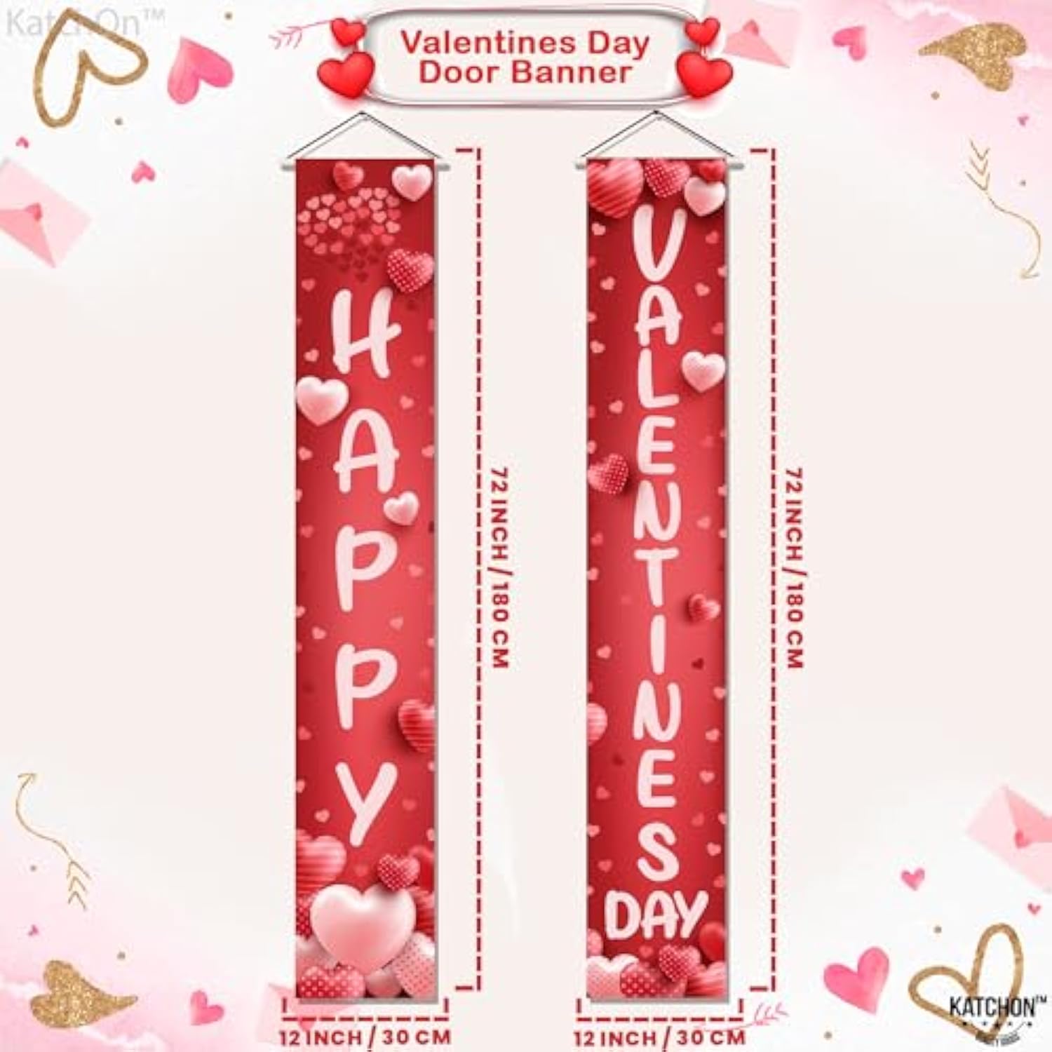 , Happy Valentines Day Door Banner - Xtralarge, 72X12 Inch | Red Valen