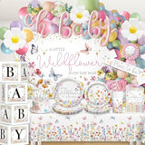 Wildflower Baby Shower Decorations For Girl, All-In-One Set A Wildflower Is On The Way Baby Shower Decor, Wildflower Balloon Arch Cake Topper Tableware Balloon Box Backdrop Sash Corsage, Etc