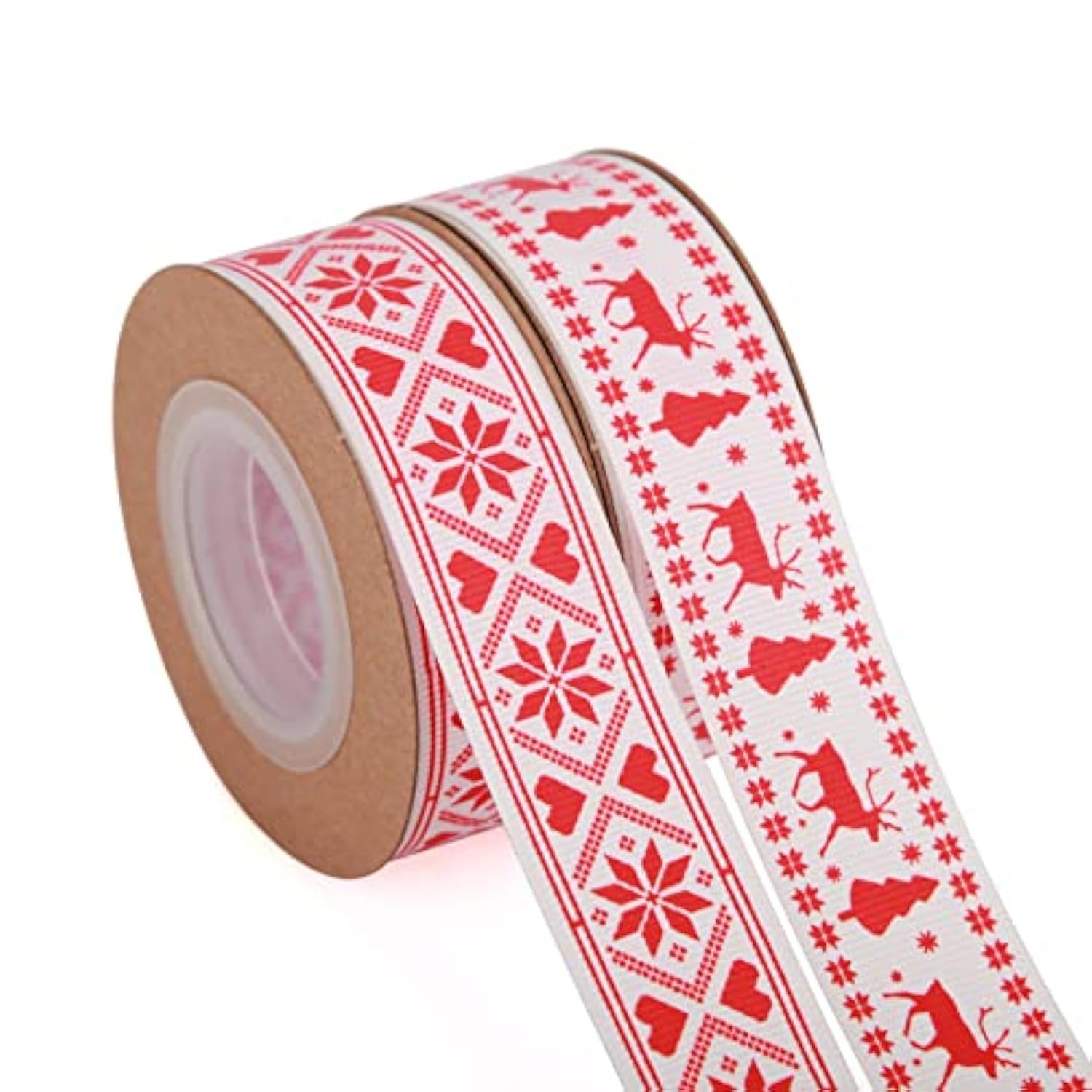 Scandinavian Christmas Ribbon Total 20 Yards 1Inch Wide Red And White Nordic Trim Scandi Reindeer And Snowflake Ribbon For Gift Wrapping, Diy Craft, Christmas Party Supplies