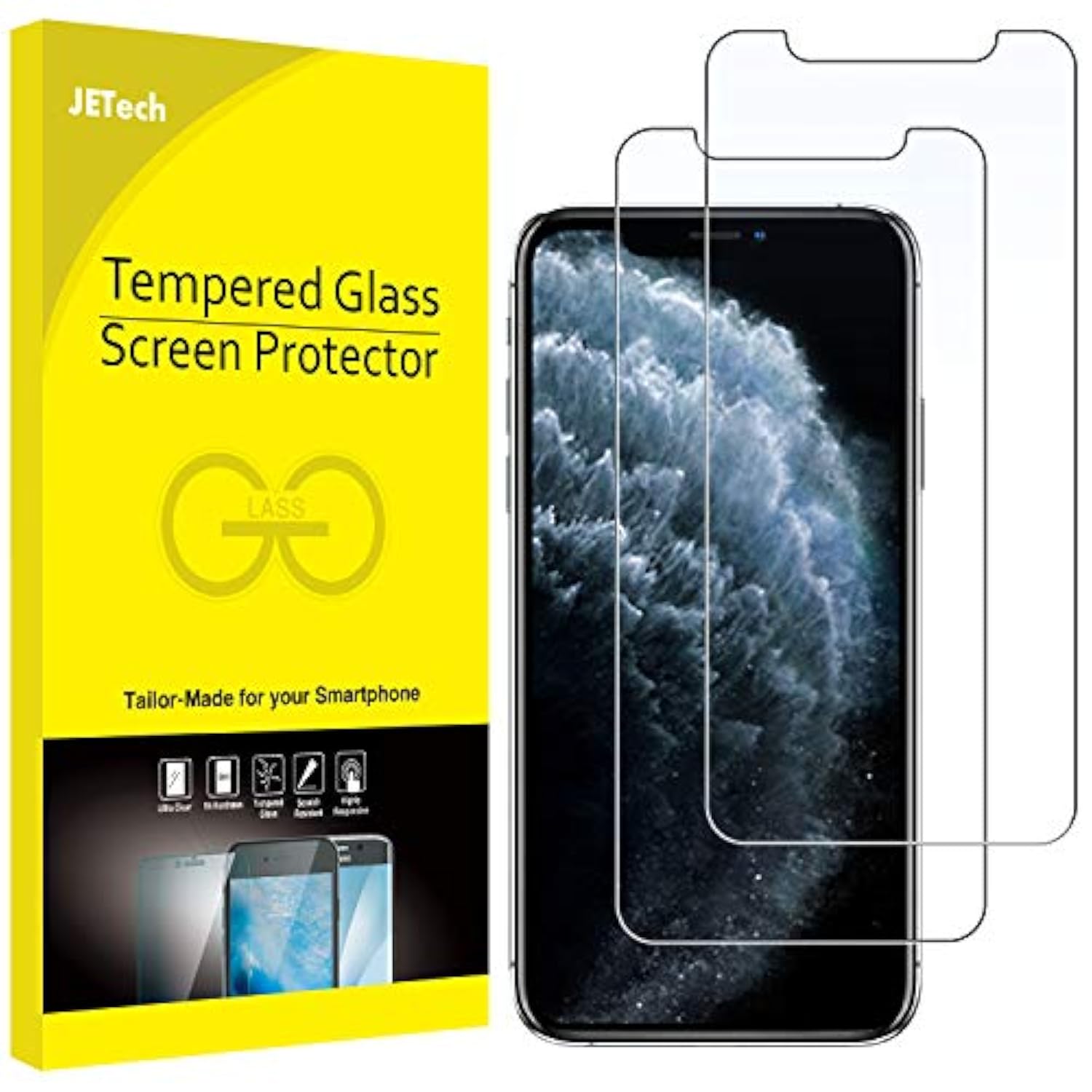 JETech Screen Protector for iPhone 11 Pro, iPhone Xs and iPhone X 5.8-Inch, Tempered Glass Film, 2-Pack