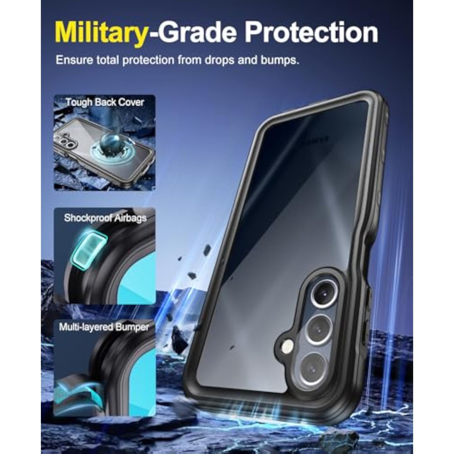 For Samsung Galaxy A15 5G Case Waterproof, Ip68 Underwater With Built-In Screen Protector, Full Body Military Grade Shockproof Dustproof Protective Rugged Cover, Black