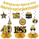 11Pcs 40th Birthday Decoration Kit – Black & Gold Banner, Swirls, Centerpieces and Table Toppers