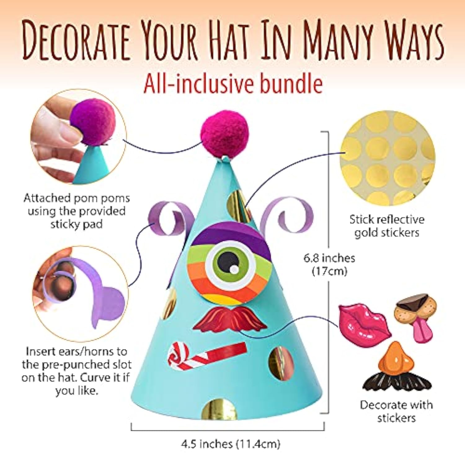 24 Pcs Party Hats Birthday Activity Kit With Stickers - Kids Fun Arts & Crafts. Make Your Own Animal & Monster Theme Party Favors & Game Supplies