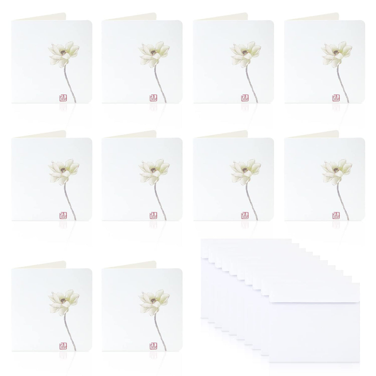 10Pcs All Occasion Greeting Cards With Envelopes Blank Inside, Printable Botanical Notecard Set, 3X3In Simple Plain Half Fold Note Card Small, Vintage Stationary Card (Lotus)