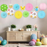 13Pcs Spring Decor Paper Lanterns Fans Pom Poms Hanging Swirls Spring Party Hanging Decorations For Home Office Classroom Birthday Outdoor Indoor