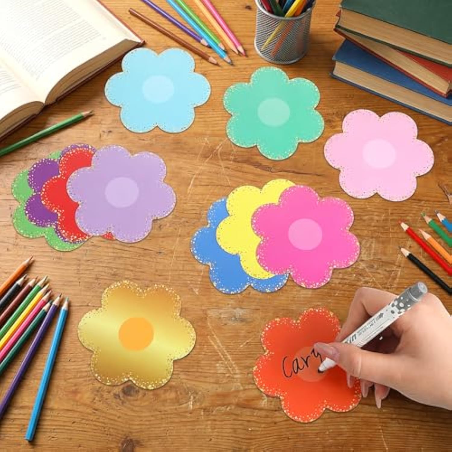 120 Pcs Paper Flowers For Crafts Confetti Flower Cutouts 3.5 Inch Small Flower Decoration Spring Bulletin Board Decorations For Classroom Wall Party