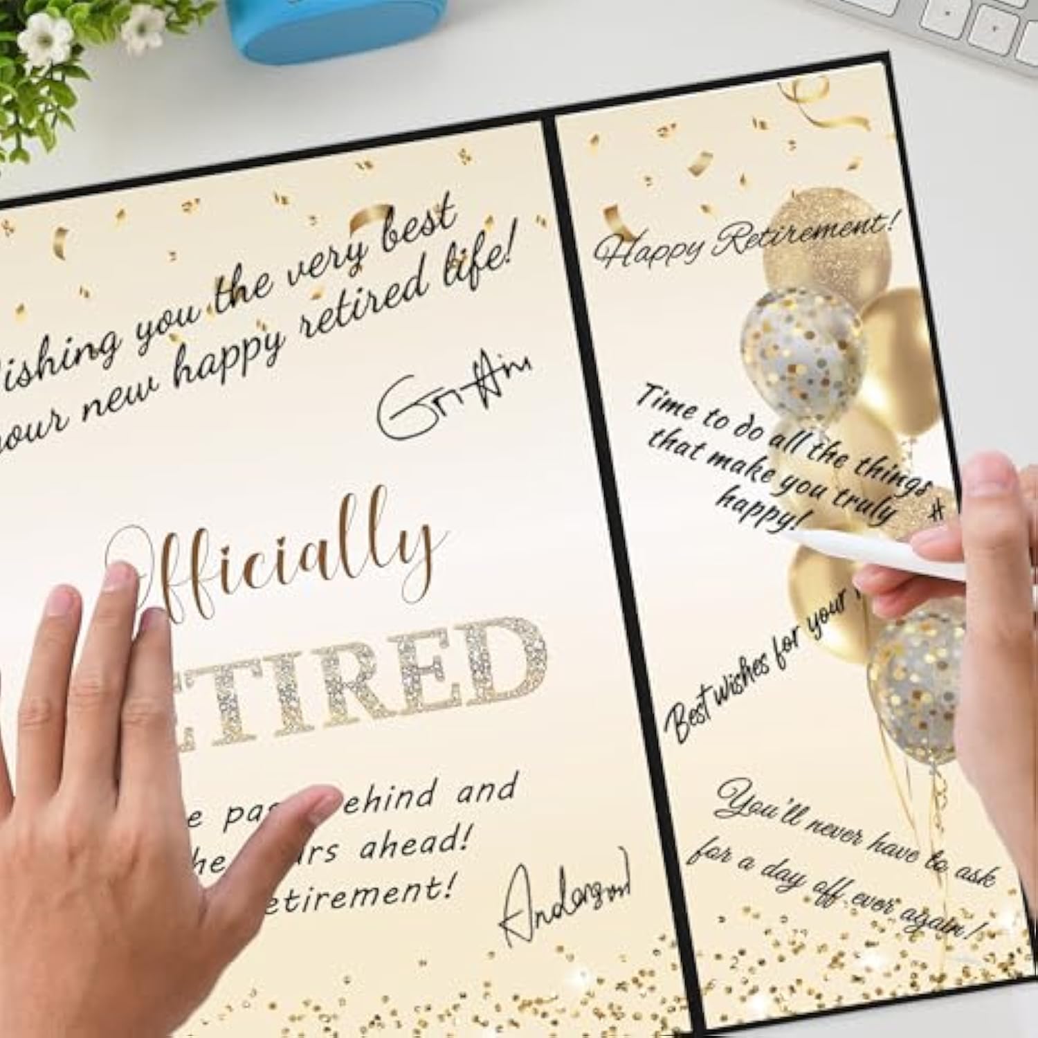 Black Gold Retirement Party Decorations, Officially Retired Alternative Signature Guest Book For Men Women Happy Retirement Gifts Signing Card Board For Retirement Farewell Party Supplies