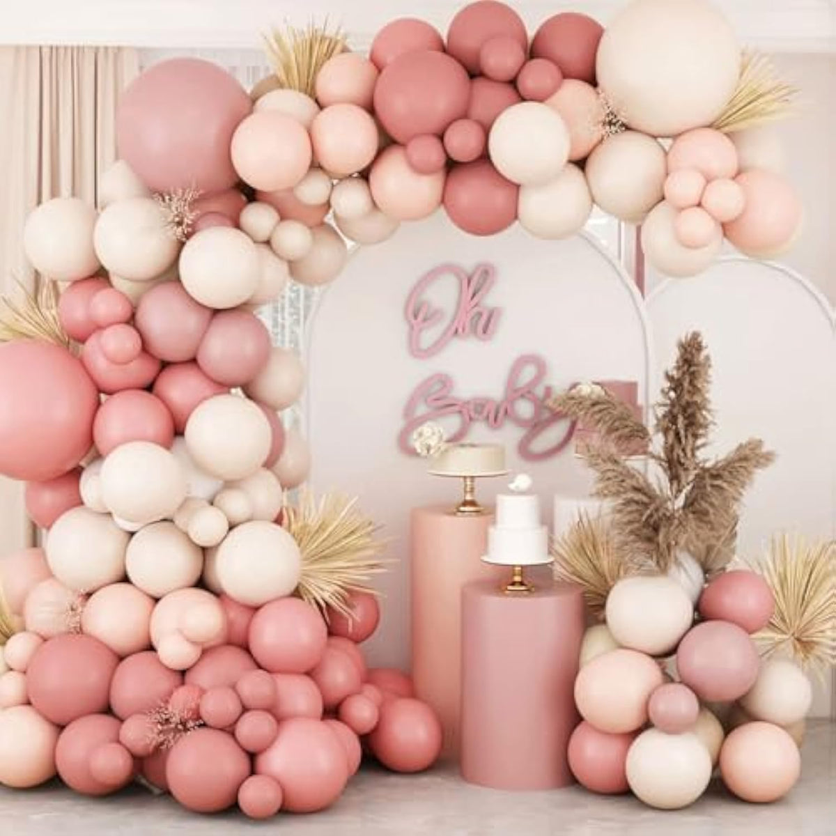 Retro Blush Pink Balloon Arch Kit-Dusty Pink Cream Peach White Sand Balloon Garland,Boho Pastel Pink Balloons Party Decorations For Birthday, Cielito Lindo,Baby Shower,Wedding Bridal 109Pcs