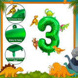 Large Dinosaur Balloon Number 3, 40 Inch Dark Green Foil Balloon And 5 Mini Dinosaurs Balloons For 3Rd Dino Birthday Decorations And Dino Party Supplies Boys And Girls