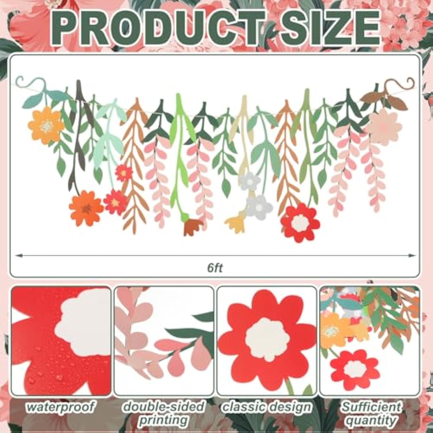 2 Pcs Flower Banner Garland Double-Sided Colorful Waterproof Flower Birthday Party Decoration Paper Backdrop For Birthday Wedding Baby Shower(Colorful)