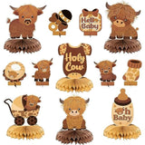 12Pcs Highland Cow Honeycomb Centerpieces Brown Highland Cattle Baby S
