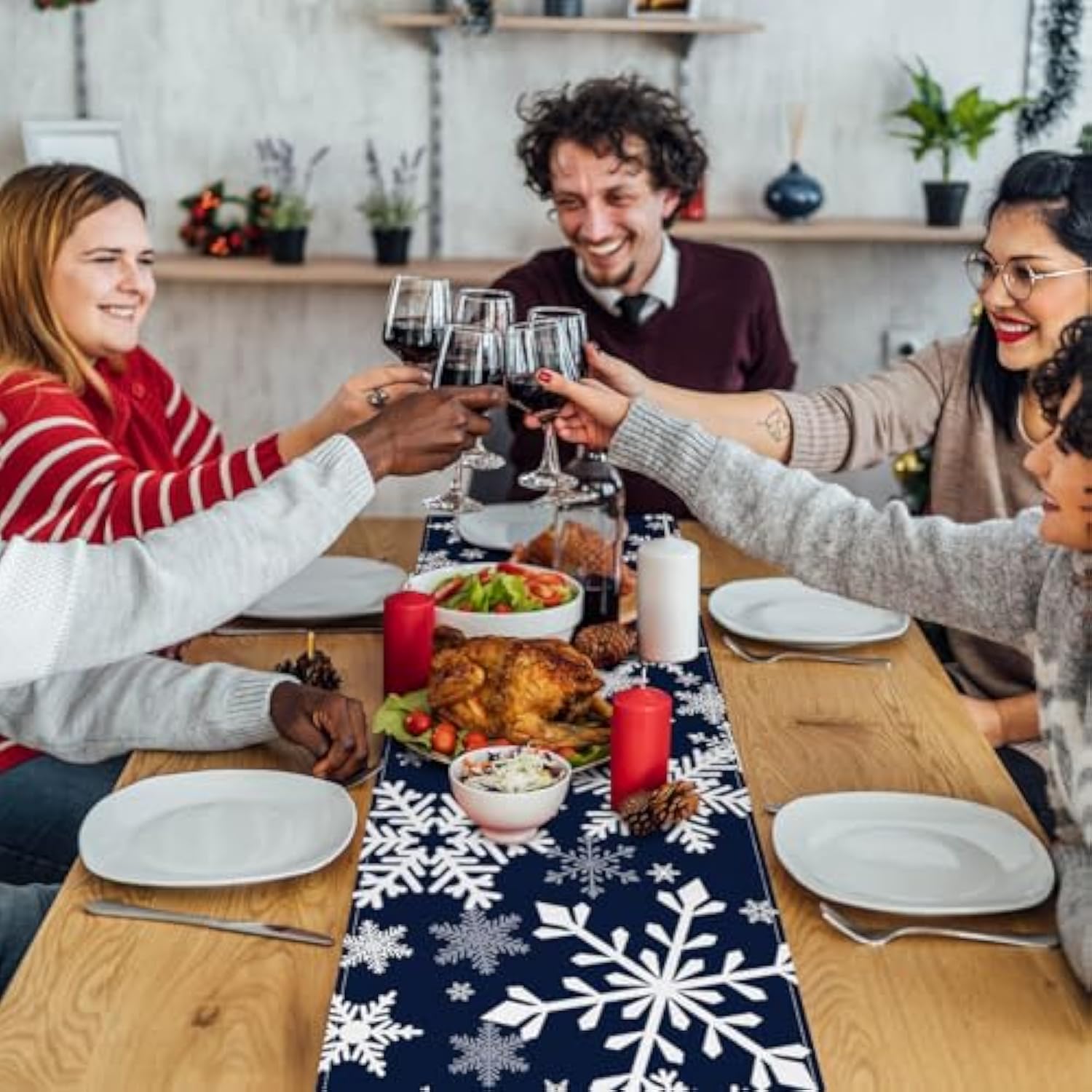 72 X 13 Inch Christmas Table Runner, Navy Blue With White Snowflake Pattern For Winter Holiday Dining Table, Kitchen, Coffee Table, And Xmas Party Decorations