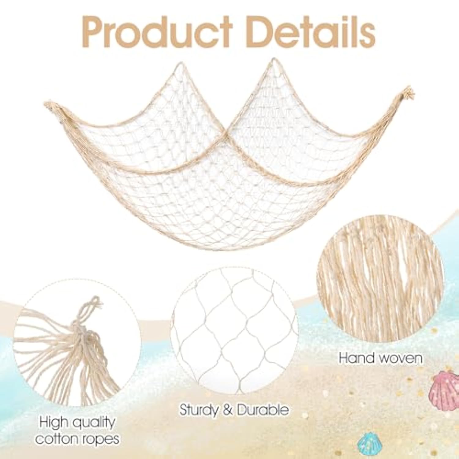 2 Pack Natural Cotton Fish Net Party Decorations Nautical Ocean Theme