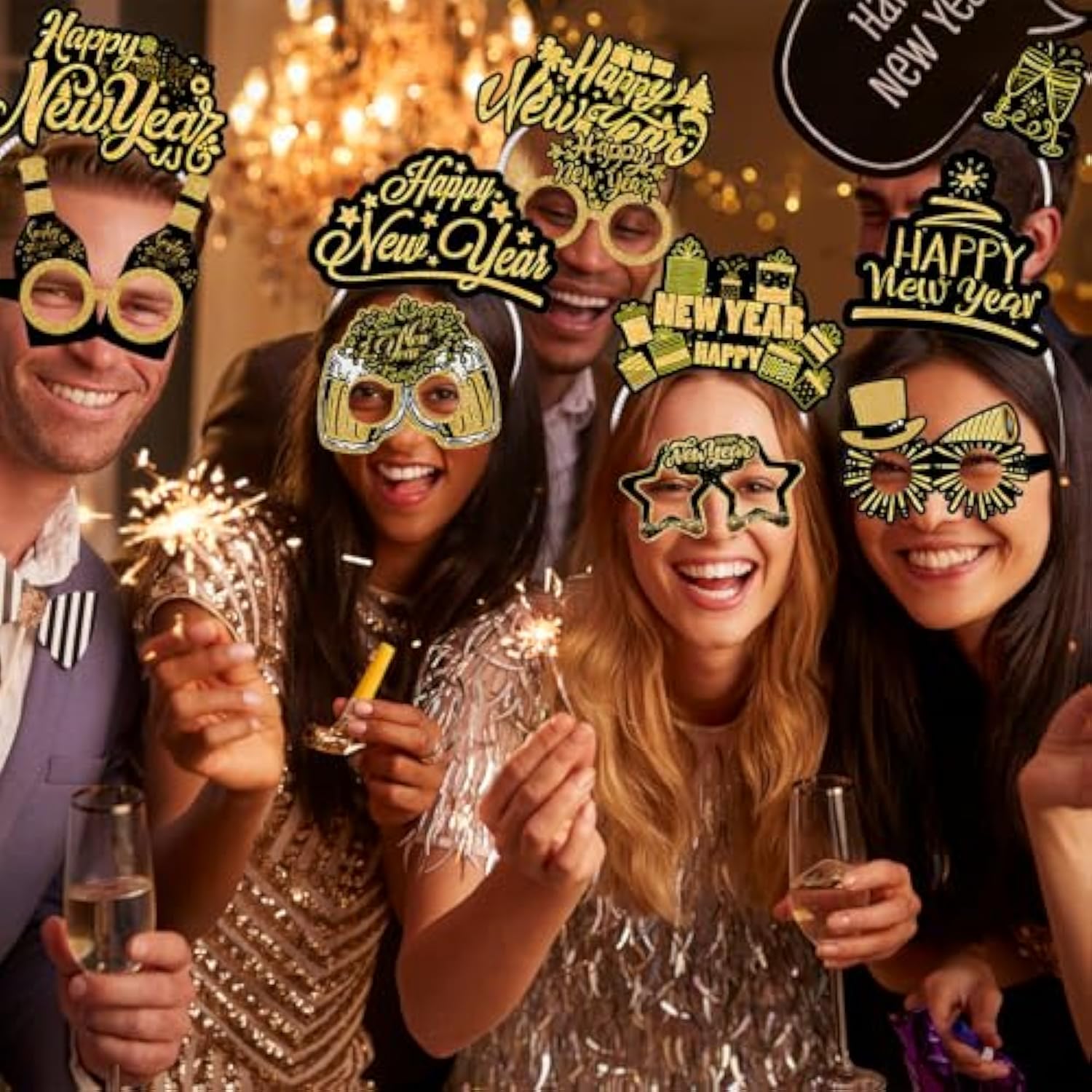 12Pcs New Year 2026 Party Supplies Headband Tiara Glasses Photo Props