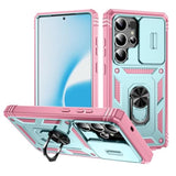 Galaxy S25 Ultra Protective Case with Slide Lens and Kickstand, Shockproof Impact Resistant Cover for Samsung Galaxy S25 Ultra (Pink Green)