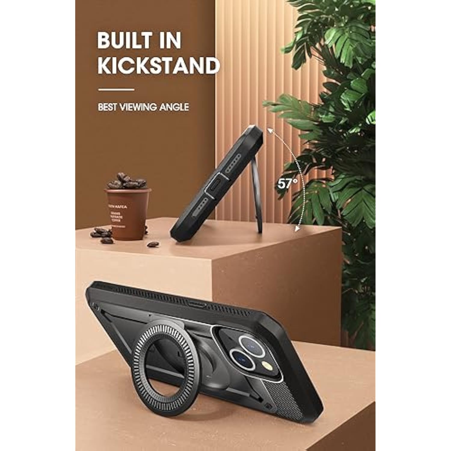 SUPCASE for iPhone 15 Case with Stand (Unicorn Beetle Pro Mag), [Built-in Screen Protector & Belt Clip] [Compatible with MagSafe] Military-Grade Magnetic Phone Case for iPhone 15/14/13, Black