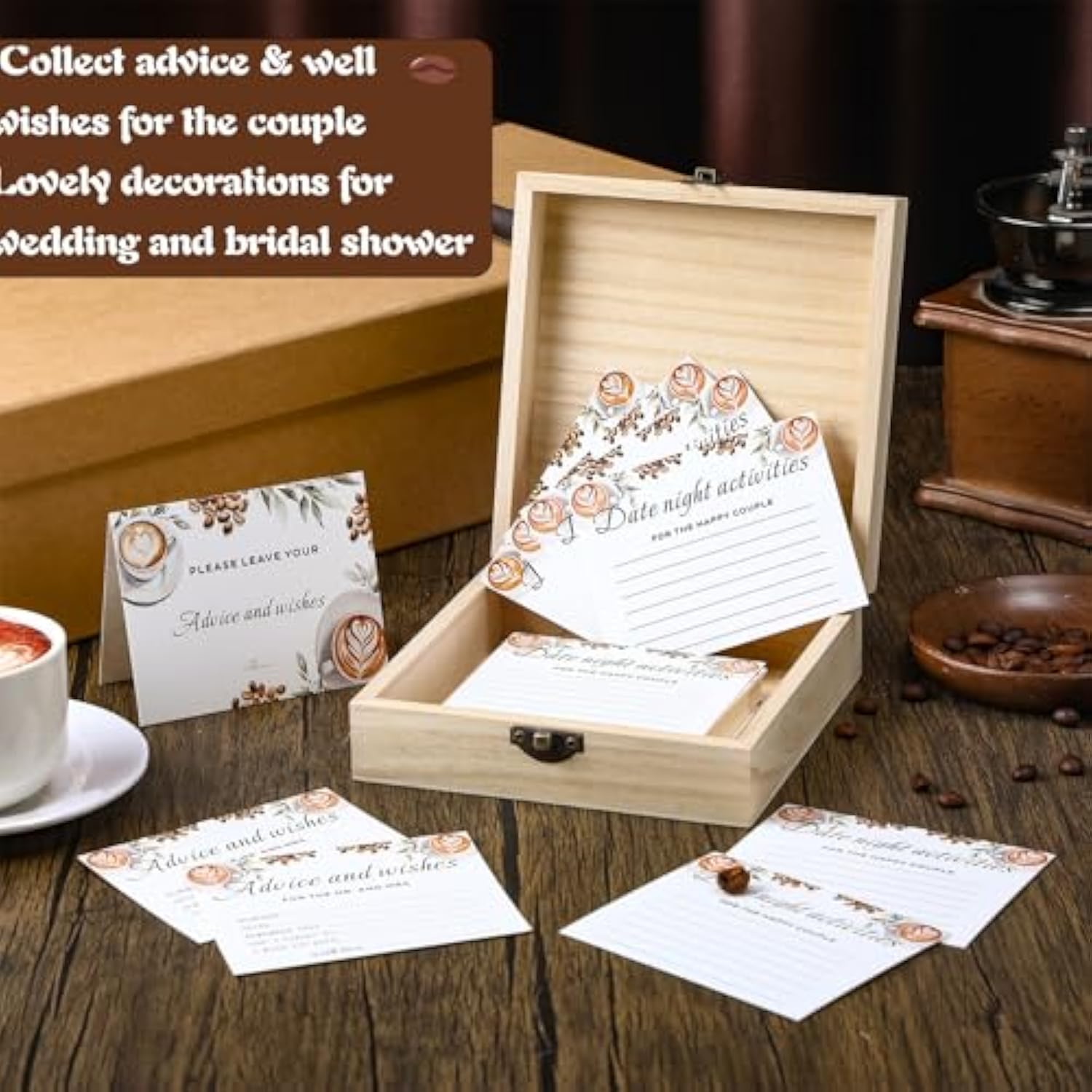 51 Pcs Wedding Advice And Wishes Cards With Wooden Box For The Mr And Mrs Love Is Brewing Coffee Bridal Shower Decorations Games For Bride And Groom Reception