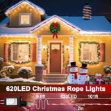 101Ft 620Led Candy Canes Rope Lights With 8 Lighting Modes, Candy Cane Christmas Lights Waterproof Christmas Lights Decoration For Party Garden Yard Halloween Holiday Tree Decoration