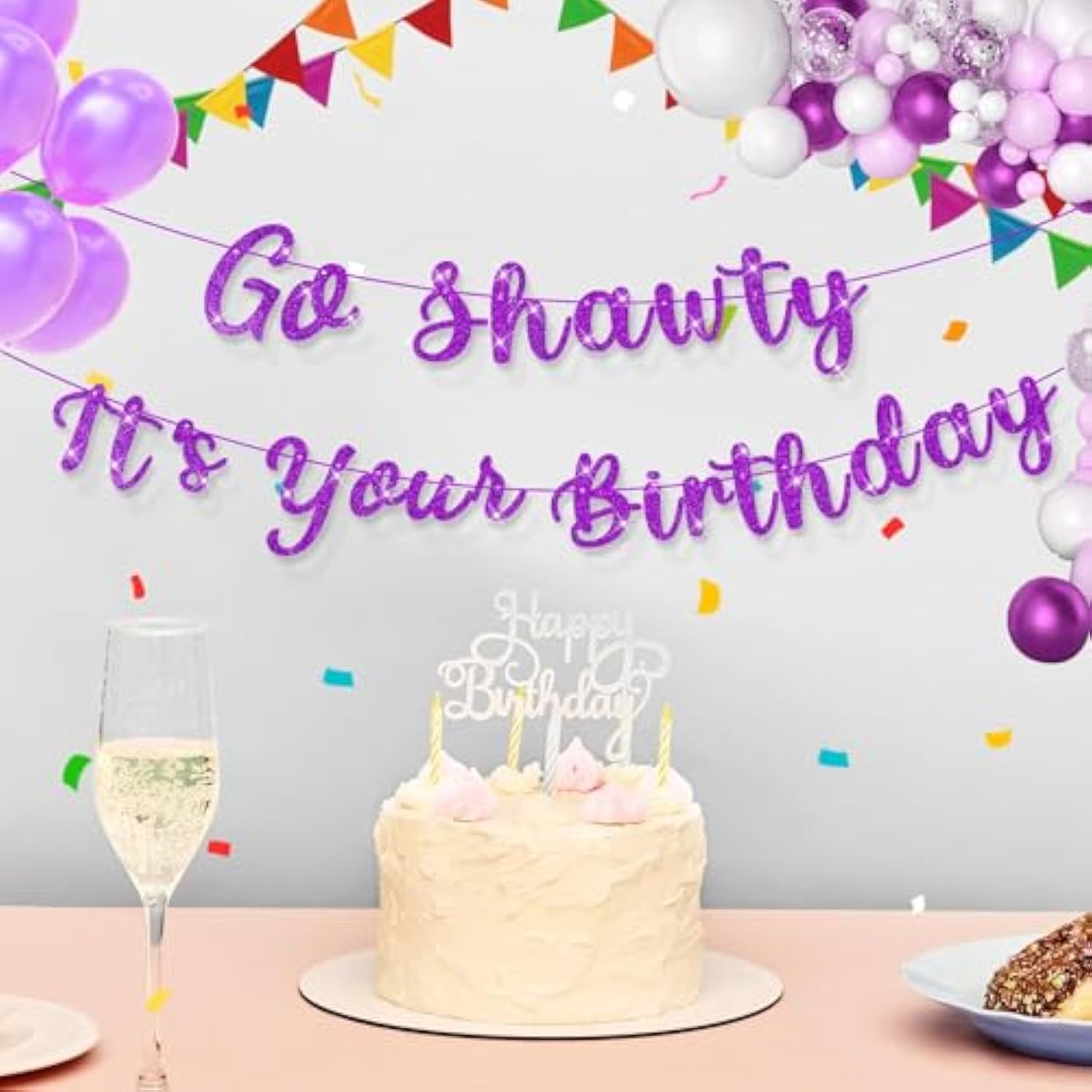 Set Of 2 Pre Strung Go Sha It'S Your Birthday Banner,No Diy Hip Hop Theme Glitter Happy Birthday Banner,Glitter Rap Theme Decors For Man Adult Women Party Photo Backdrop(Purple)
