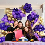 Purple And Gold Balloon Arch Garland Kit With Metallic Gold Confetti Dark Purple Balloons For Purple Graduation Birthday Party Decorations