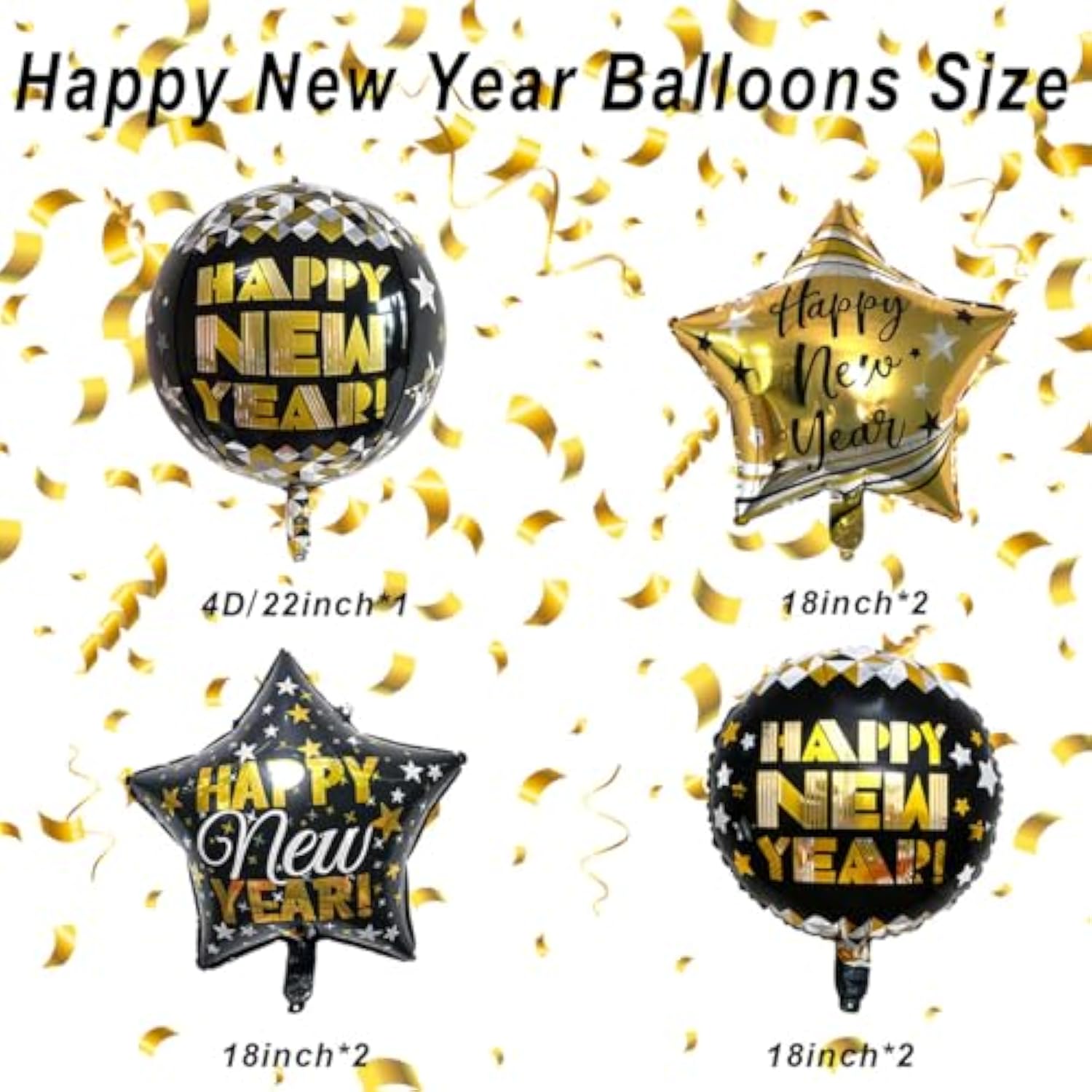 7pc Black Gold 22in 4D Foil Balloons New Year’s Eve Party Supplies 2026