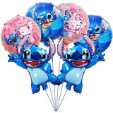 10Pcs Cartoon Foil Balloons 18" And 26" For Birthday Party Decorations Aluminum Foil 5 Blue And 5 Pink Cartoon Foil Balloons Birthday Party Décor