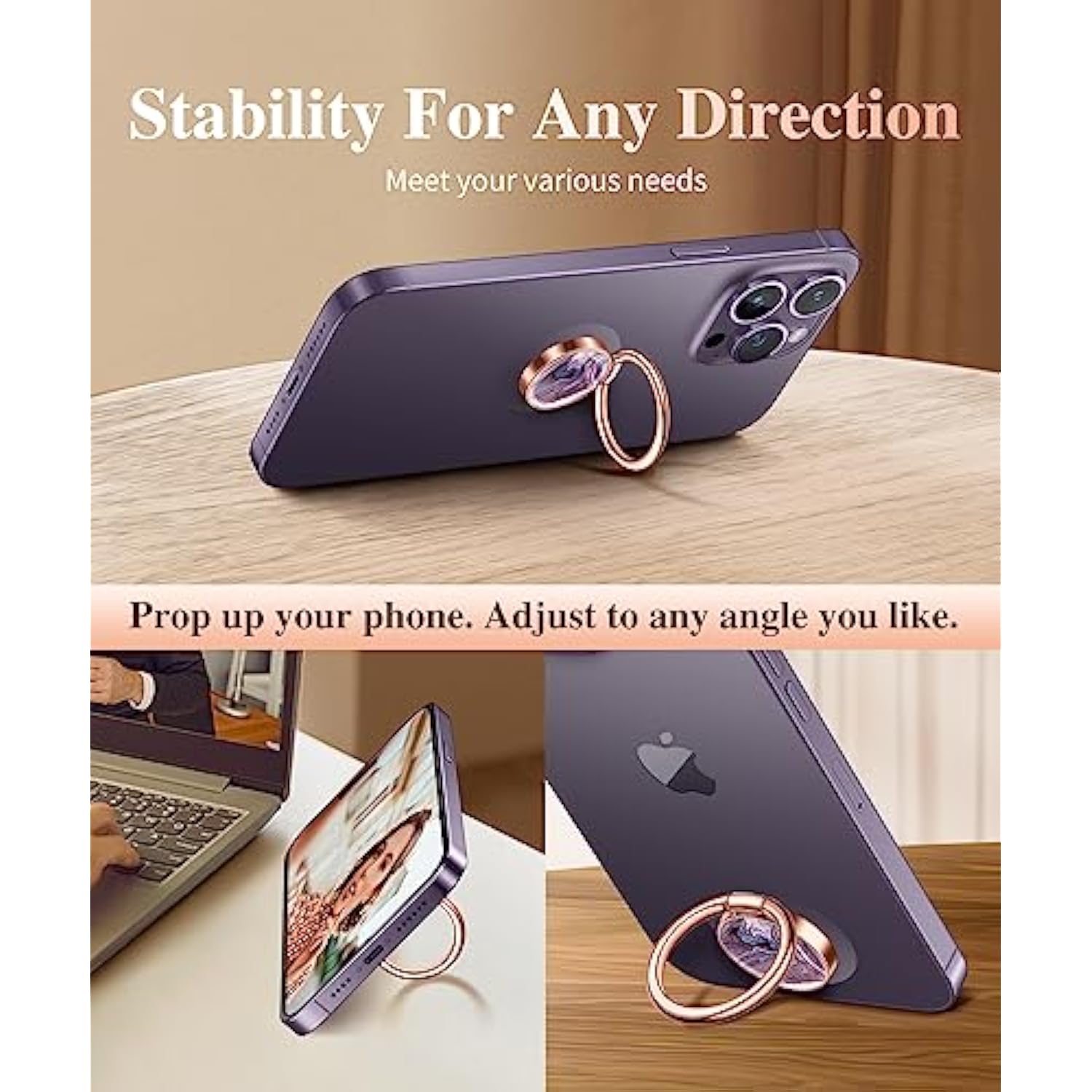 Marble Cell Phone Ring Holder, Metal Kickstand Grip 360° Rotation Compatible With 16 Pro Max/15 Plus/14/13/12 Series & Galaxy S25/S24 Ultra And Other Phones(Quicksand/Purple)