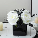 Artificial Flowers With Small Ceramic Vases, Roses In Vases Plastic Artificial Flowers And Plants,Used For Home Office Wedding Decoration, Table Decoration(White+Black)